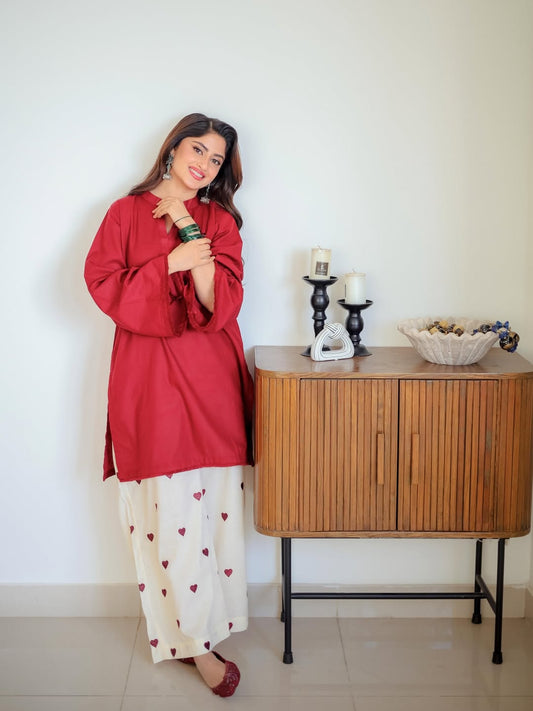 Hearts Red (Stitched 2 Pcs)